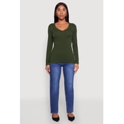 Womens Basic Long Sleeve V Neck Tee