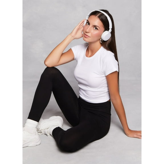 Womens Basic Ribbed Knit Cropped Tee