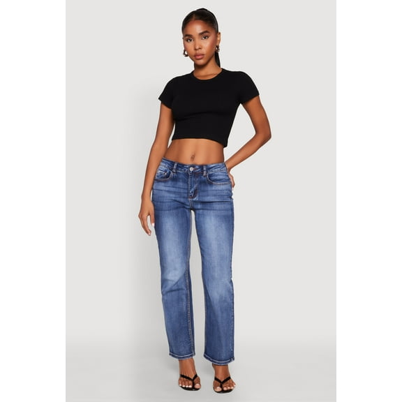 Womens Basic Ribbed Knit Cropped Tee