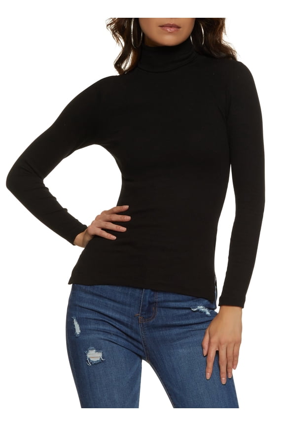 Womens Basic Turtleneck Long Sleeve Top