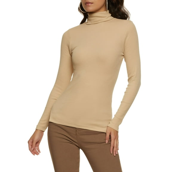 Womens Basic Turtleneck Long Sleeve Top