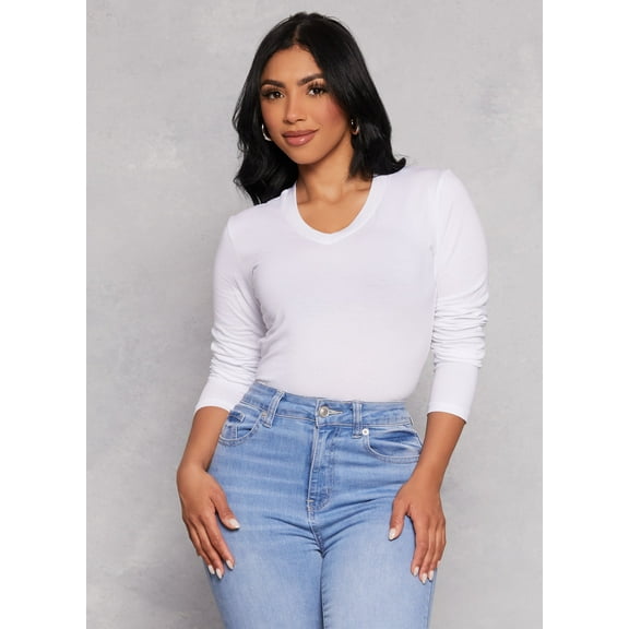 Womens Basic V Neck Long Sleeve Tee
