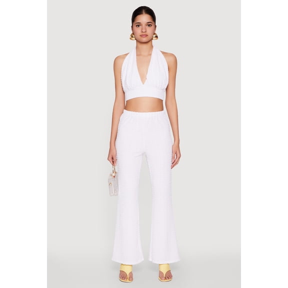 Womens Bubble Knit Flared Leg Pants