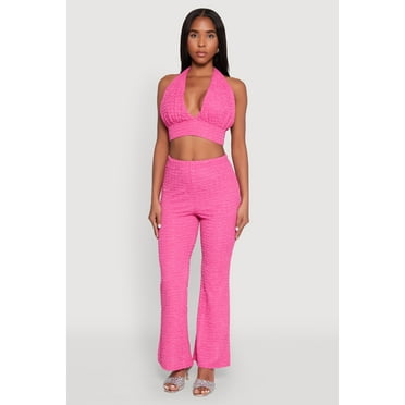 Womens Bubble Knit Flared Leg Pants