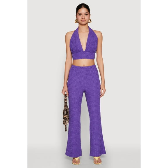 Womens Bubble Knit Flared Leg Pants