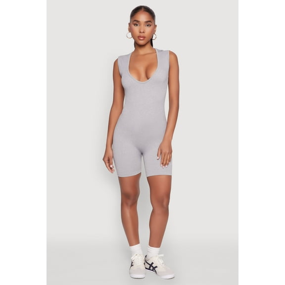 Womens Compression Rib Seamless Plunge Romper