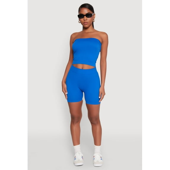 Womens Compression Rib Seamless Tube Top and Shorts