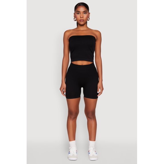 Womens Compression Rib Seamless Tube Top and Shorts