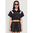 thumbnail image 1 of Womens Contrast Piping Varsity Stripe Detail Crop Top, 1 of 5