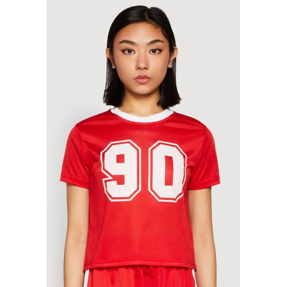 Womens Contrast Trim Graphic Print Mesh Jersey