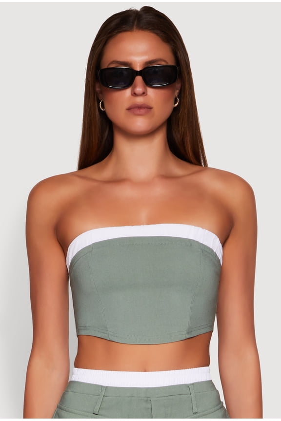Womens Contrast Trim Zip Back Crop Top