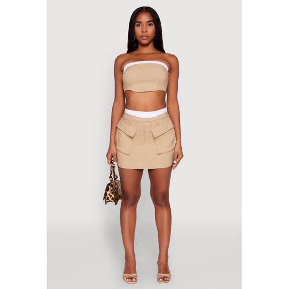 Womens Contrast Waistband Cargo Pocket Skort