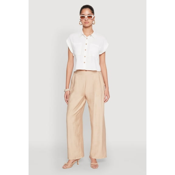 Womens Crepe Knit Cropped Shirt