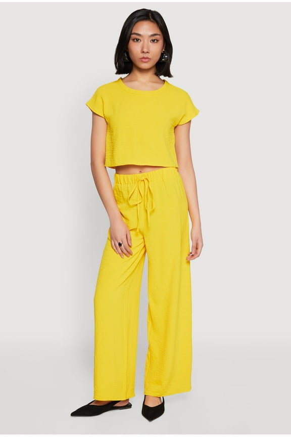 Womens Crepe Knit Drawstring Wide Leg Pants