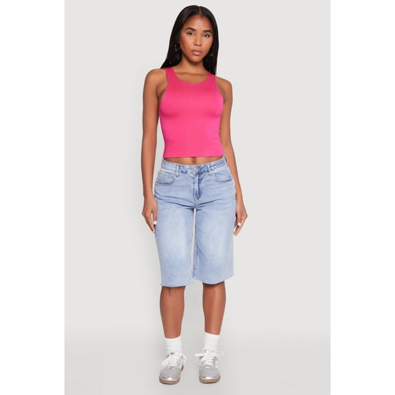 Womens Crew Neck Cropped Tank Top