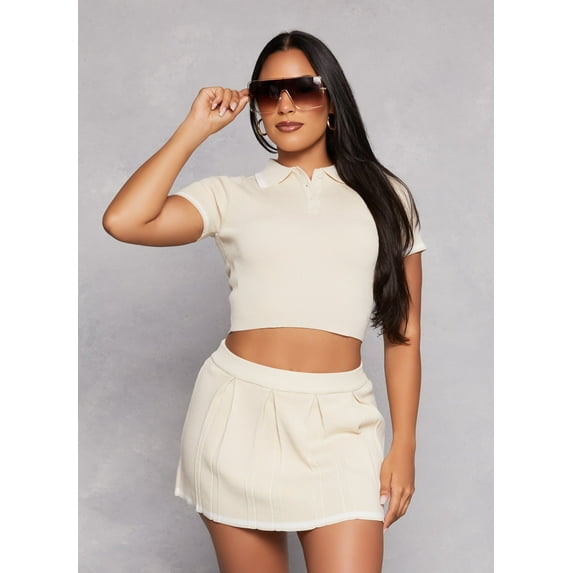 Womens Daisy Contrast Trim Cropped Polo Shirt