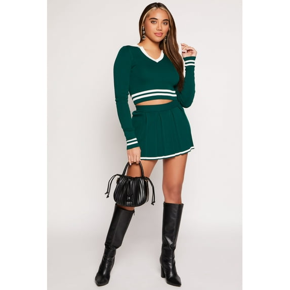 Womens Daisy Contrast Trim Pleated Skirt