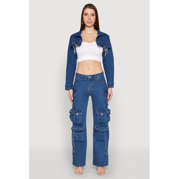 Womens Daisy Denim Frayed Bolero Jacket