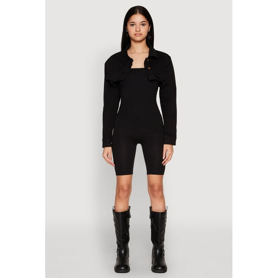 Womens Daisy Denim Frayed Bolero Jacket