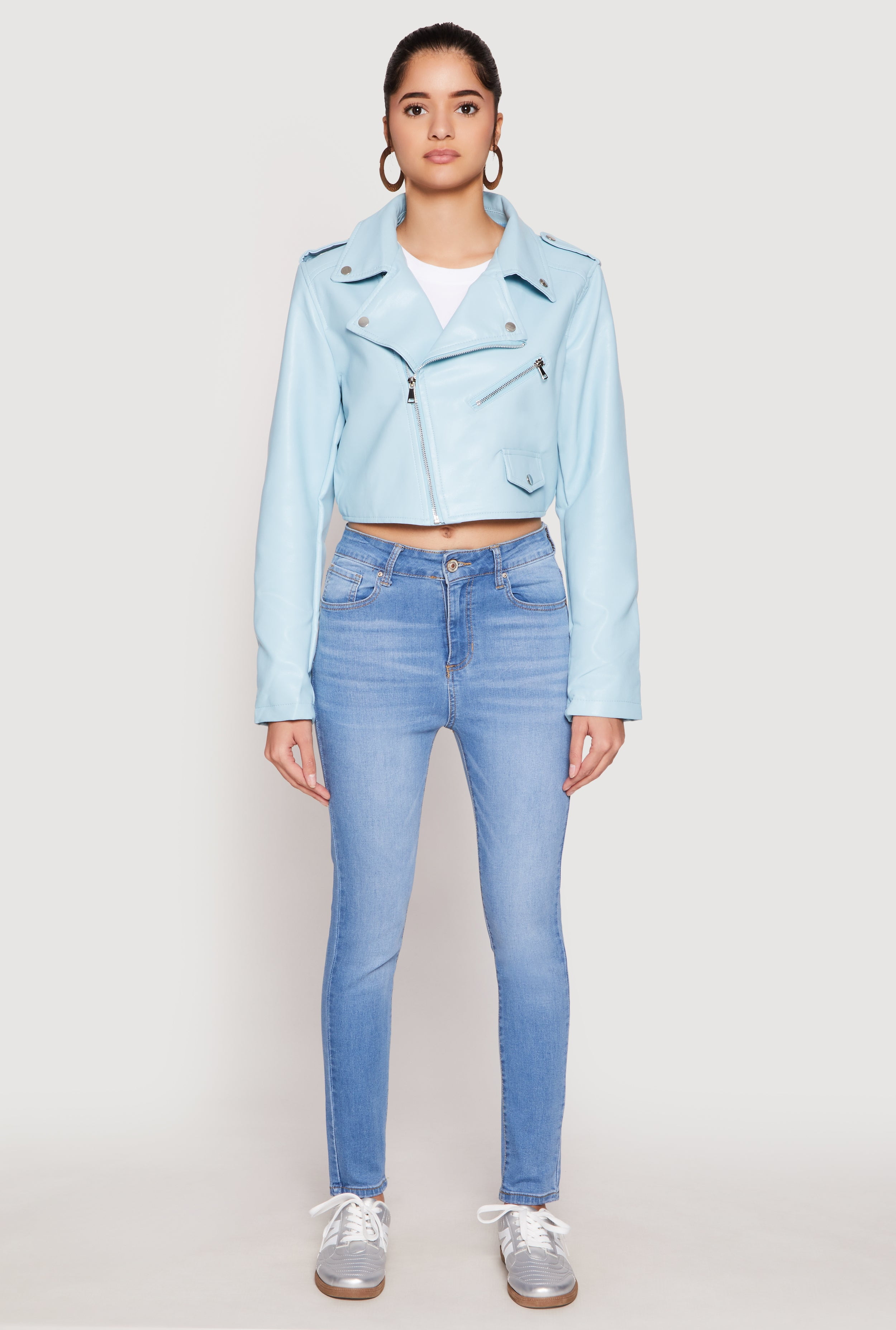 Womens Daisy Faux Leather Cropped Moto Jacket - Walmart.com