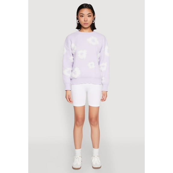 Womens Daisy Flower Tufted Knit Sweater