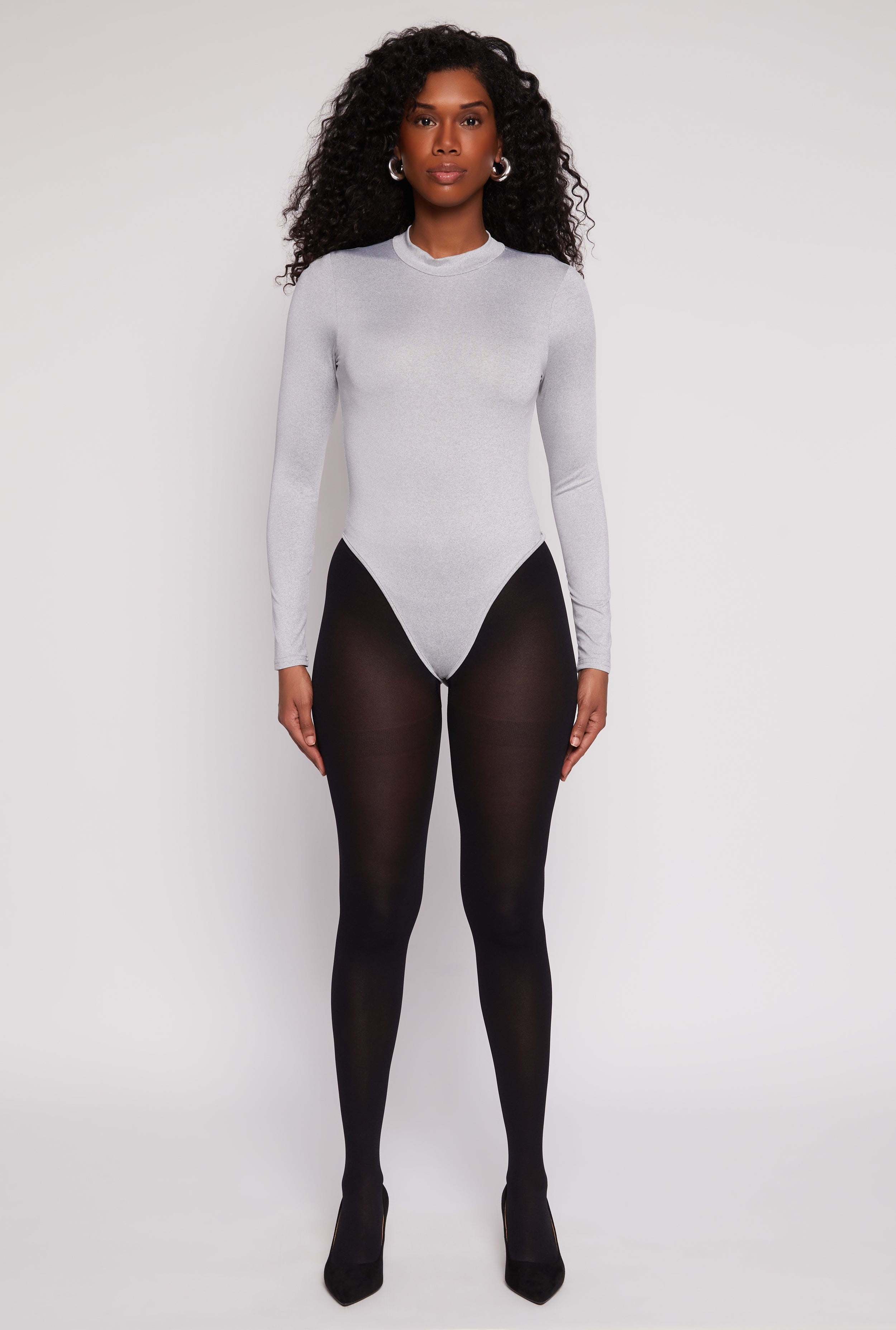 Twisted Mock Neck Long-Sleeve Satin Bodysuit