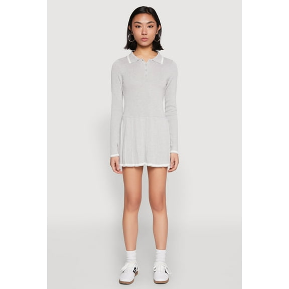 Womens Daisy Pleated Contrast Trim Sweater Dress