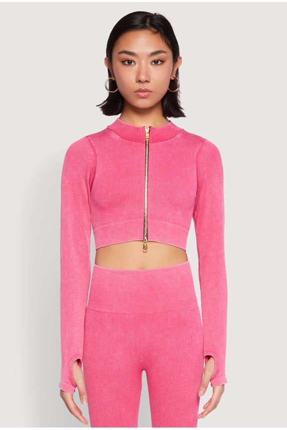 Women's Daisy Ribbed Knit Cropped Track Jacket