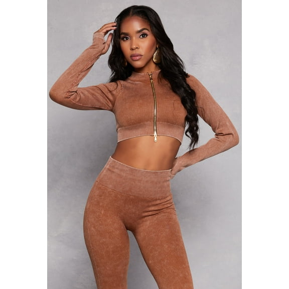 Womens Daisy Ribbed Knit Cropped Track Jacket