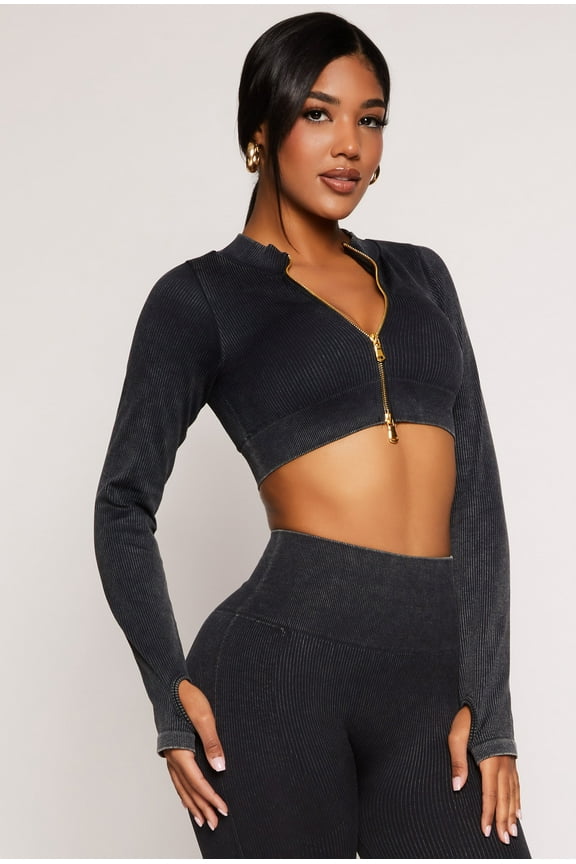 Women's Daisy Ribbed Knit Cropped Track Jacket