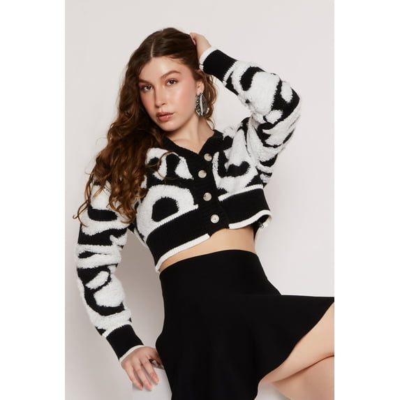 Womens Daisy Tufted Knit Cropped Cardigan