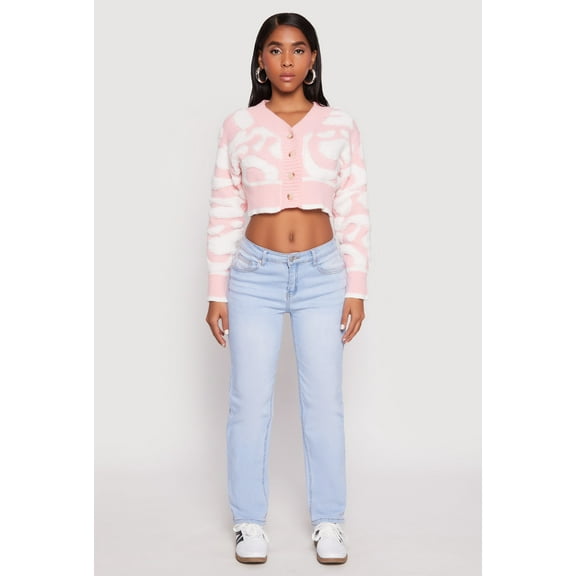 Womens Daisy Tufted Knit Cropped Cardigan