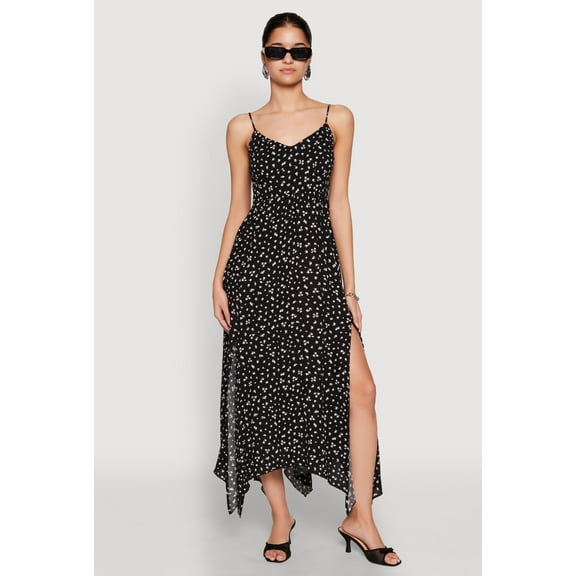 Womens Floral Print Slit Hem Maxi Dress