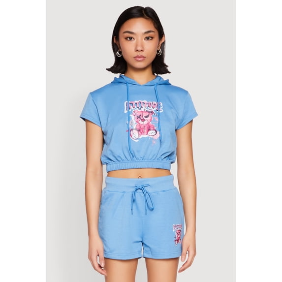 Women's French Terry Bear Graphic Cropped Hoodie