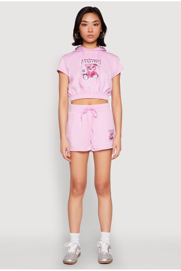 Womens French Terry Bear Graphic Shorts