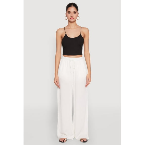 Womens Gauze Knit High Waisted Wide Leg Pants