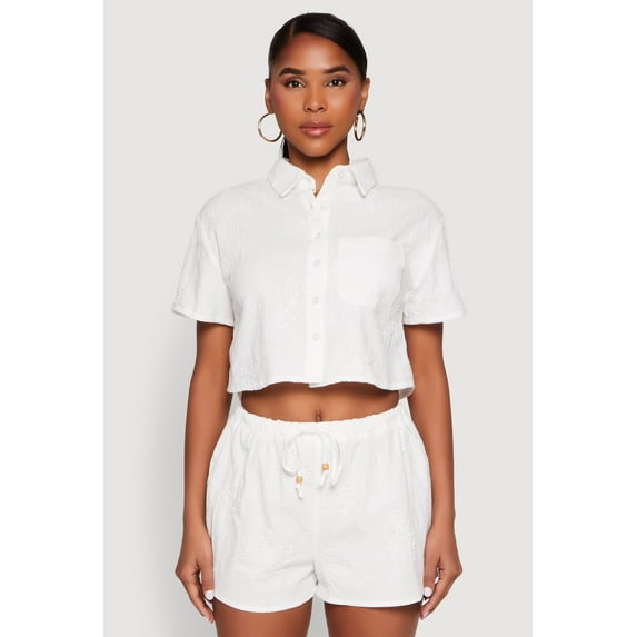 Womens Haute Monde Decorative Stitch Cropped Shirt