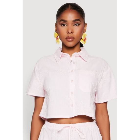 Womens Haute Monde Decorative Stitch Cropped Shirt