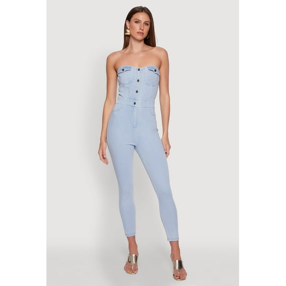 Womens Haute Monde Denim Sweetheart Neckline Jumpsuit