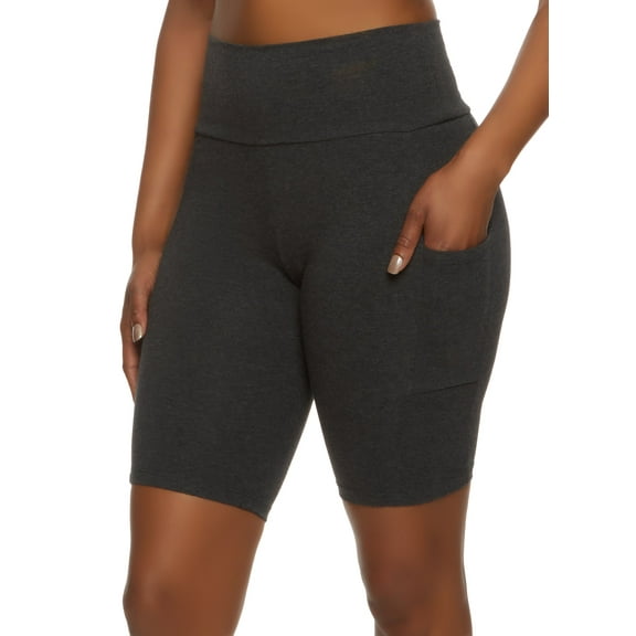 Womens High Waisted Side Pocket Biker Shorts