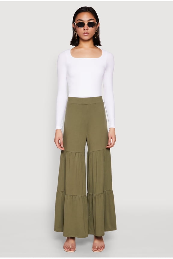 Womens High Waisted Tiered Palazzo Pants