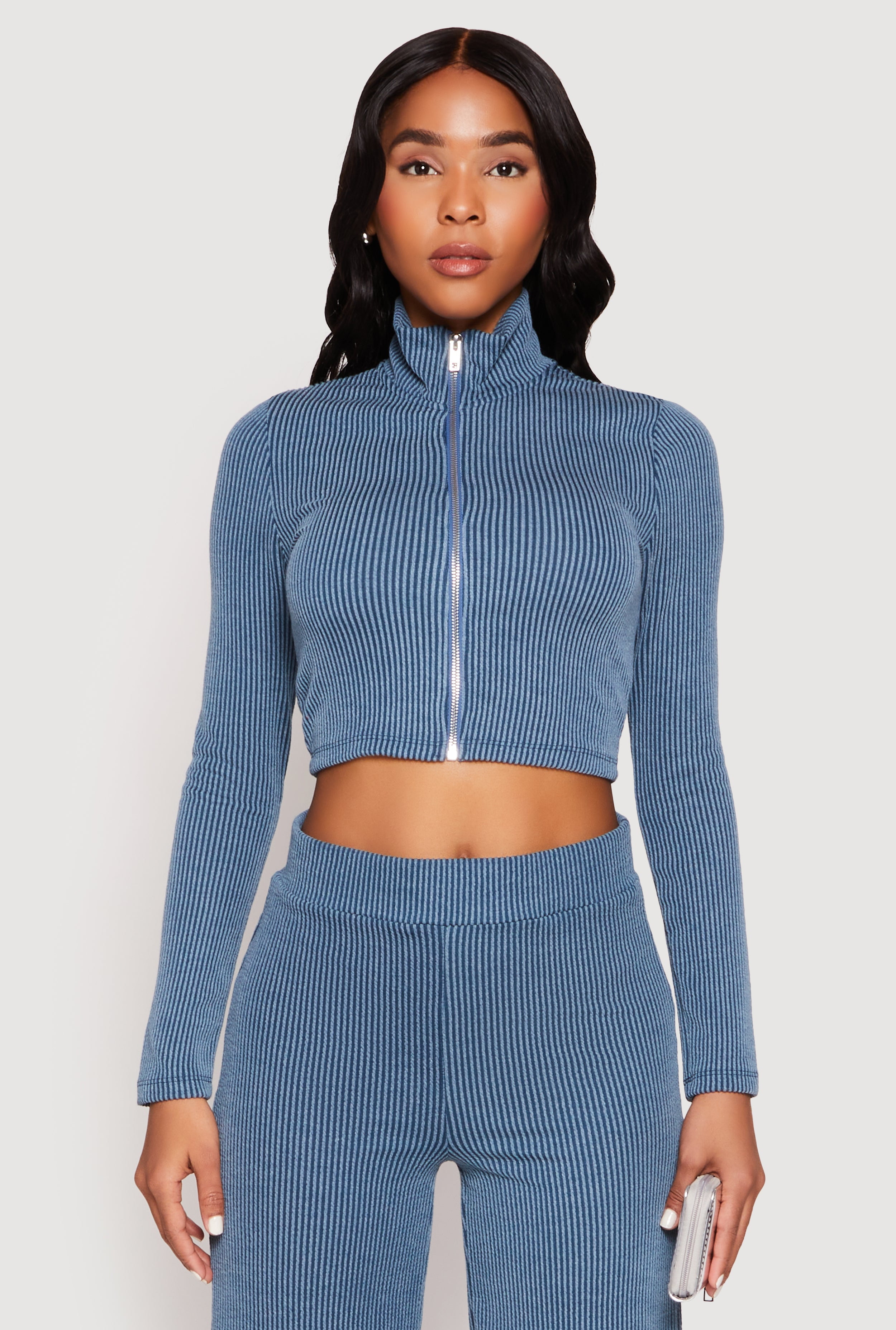 Womens Iris Rib Knit Mock Neck Track Jacket - Walmart.com