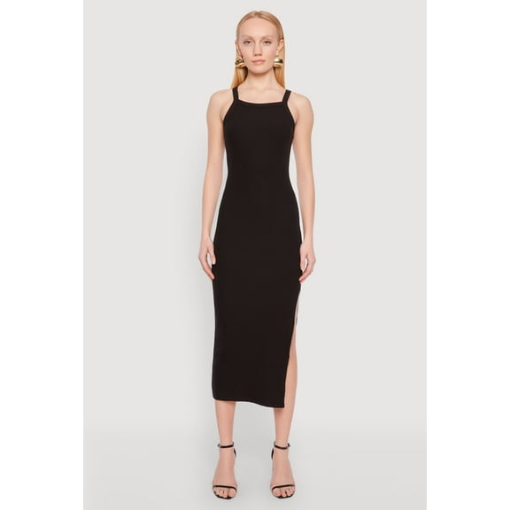 Womens Iris Ribbed Knit Side Slit Dress