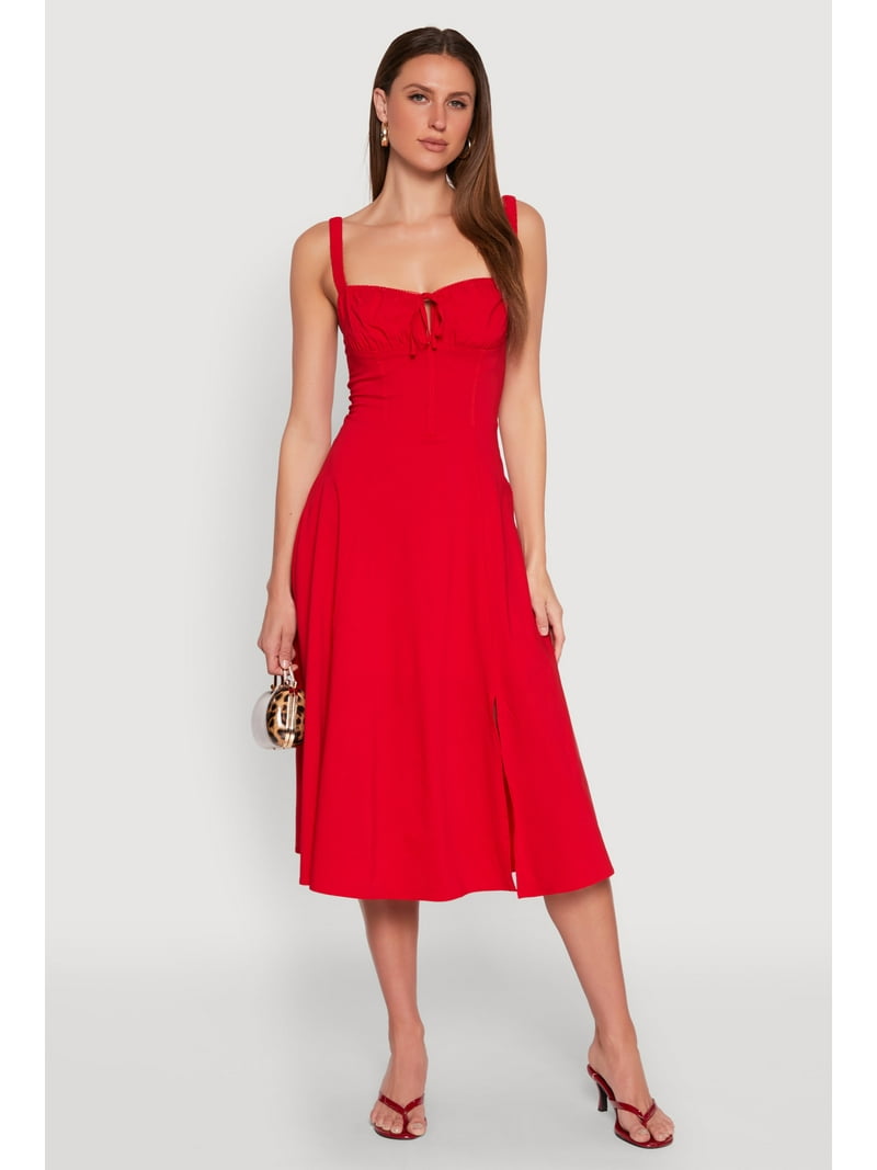 Womens Chic Sleeveless Sundress with Lace Ruching, Casual Style