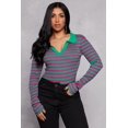thumbnail image 1 of Rainbow Shops Female Adult Johnny Collar Striped Sweater Long Sleeves, Collar, Sweater, Striped Pattern, Ribbed Knit, 1 of 3