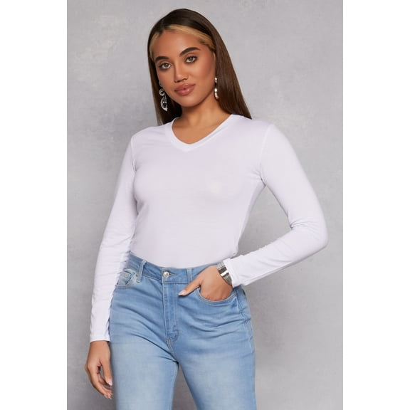 Womens Long Sleeve V Neck Tee