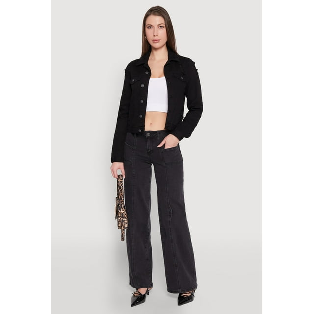 Womens Madden Girl Decorative Stitch Pintuck Wide Leg Jeans