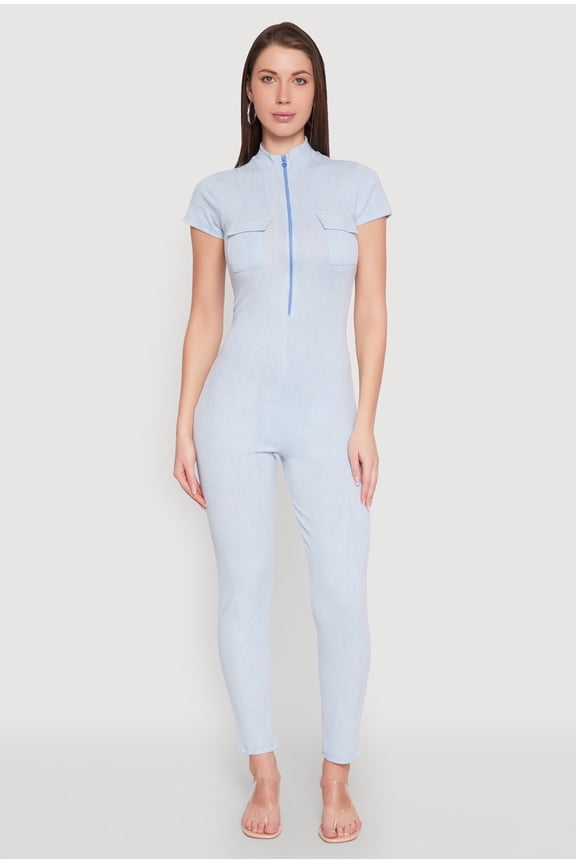 Womens Mineral Wash Half Zip Jumpsuit