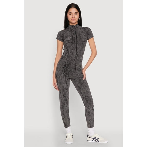 Womens Mineral Wash Half Zip Jumpsuit