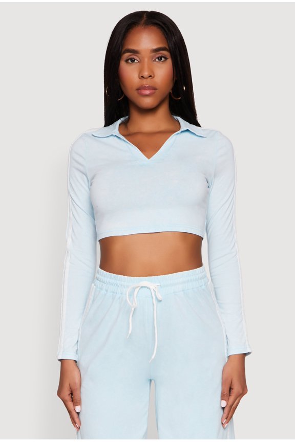 Womens Daisy Mineral Wash Varsity Stripe Crop Top